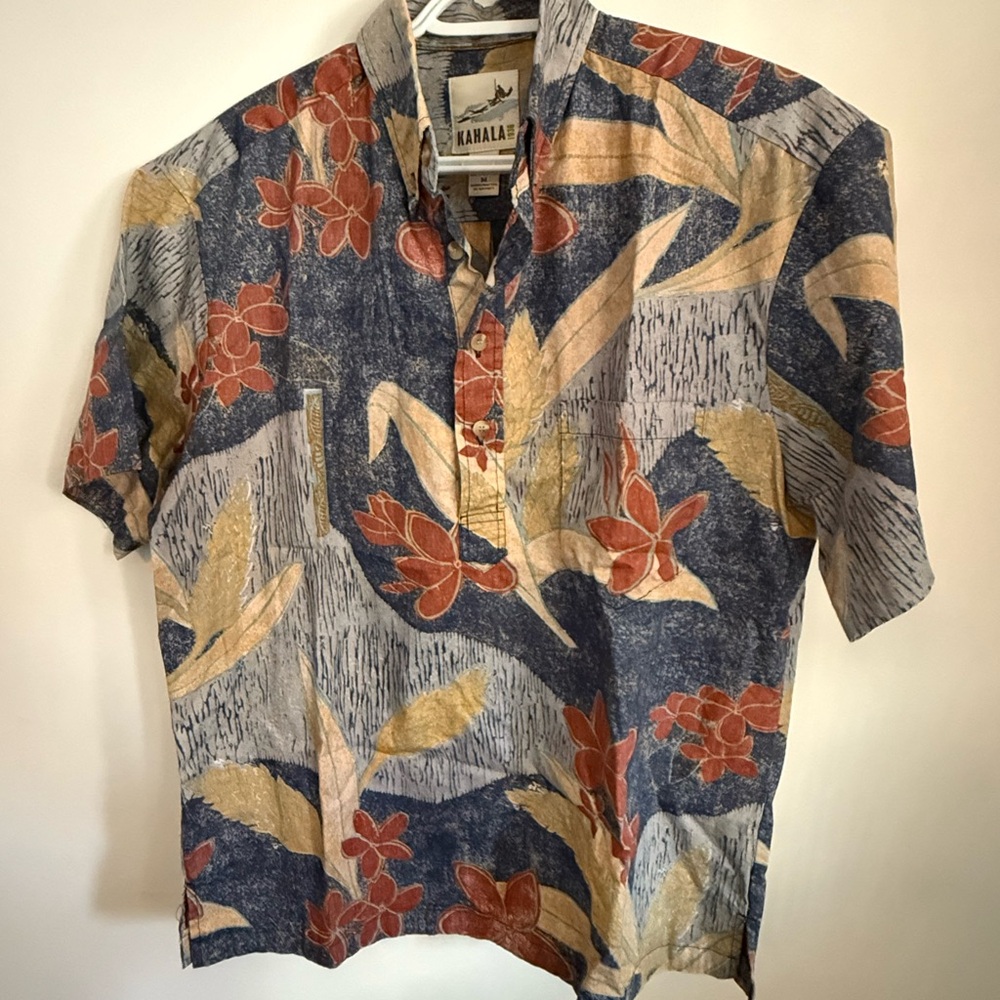 Kahala Men's Tropical Floral Aloha Shirt - Blue/Red/Cream